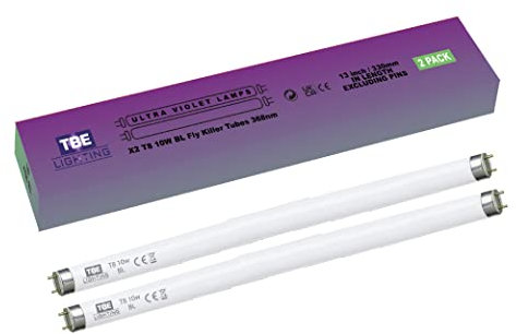 TBE LIGHTING Tubi UV T8 da 10 W, confezione da 2, lampadine ultraviolette BL 368 nm da 10 W per zappatura di insetti e insetti, attacco G5 a 2 pin, lunghezza 330 mm (perni esclusi)