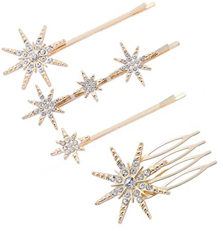SCJJZ haarnadeln,haarreif sterne,Packung mit 4 Haarspangen mit Strasssteinen, Kristall-Haarnadeln, Brautschmuck, Haarspange, Strass-Haarnadeln, Party, Alltag, Kleid (Gold)