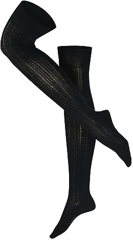 ESPRIT Damen Overknee-Socken Fine Structure Biologische Baumwolle Wolle lang gemustert 1 Paar, Schwarz (Black 3000), 39-42
