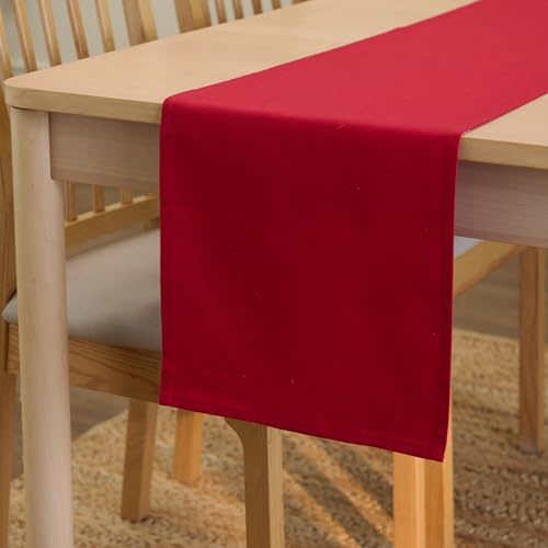 Encasa XO Tischläufer, Baumwolle Canvas, Modern 13x72 | Tiefrot, Maschinenwaschbar | Pflegeleicht & Strapazierfähig | Esstisch & Küche | Fleckenabweisend | Rechteckig