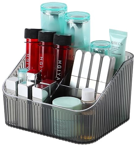OSteed Black Makeup Organiser Box, Vanity Makeup Brush Holder with 5 Cups, Skincare Beauty Cosmetic Storage Box, Dressing Table Organiser