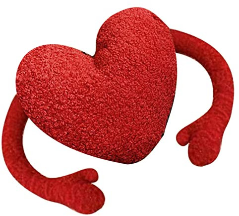 Jauarta Rotes Herzkissen, Give Me a Hug Arms Kissen Cartoon Plüsch Wurfkissen mit Langen Armen Schlafzimmerdekoration Valentinstagsgeschenk (Symmetrisch auf beiden Seiten)