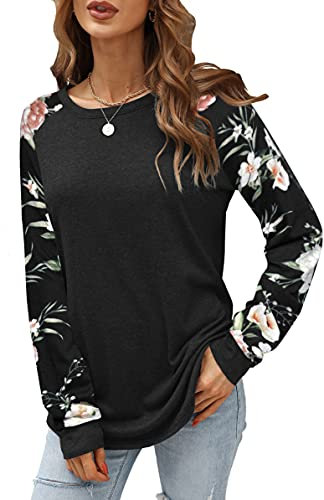 Odosalii Schwarz Oberteile Damen, Lose Casual Pullover, Tunika Herbst, Bsaic Langarmshirt für Damen