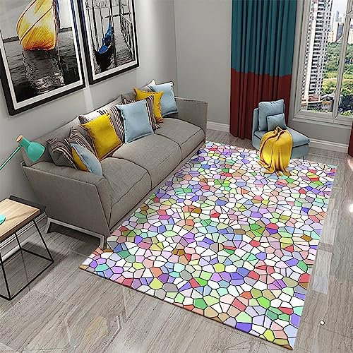 AMBATTERY 120X180cm 3D Steinteppich Matte Karikatur farbige Steine Gedruckter Teppich, Schlafzimmerteppich, waschbare Türmatten, Jungen Schlafzimmerteppich
