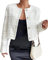 Veste en Tweed à Carreaux pour Femmes Slim Vintage Veste à Manches Longues Tweed Blouse Courte Cardigan sans col Blazer décontracté Business Workwear Veste à Cordon (Blanc,M)