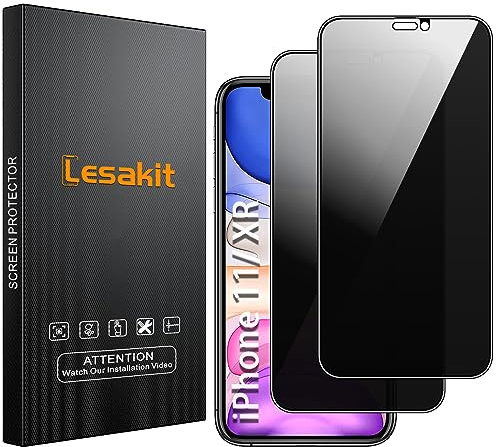 Lesakit 2 Stück Sichtschutz für iPhone 11/ XR 6,1 Zoll, Anti-Spy Panzer Schutz Glas Folie Schutzfolie, 9H Härte Blasenfrei Einfache Installation