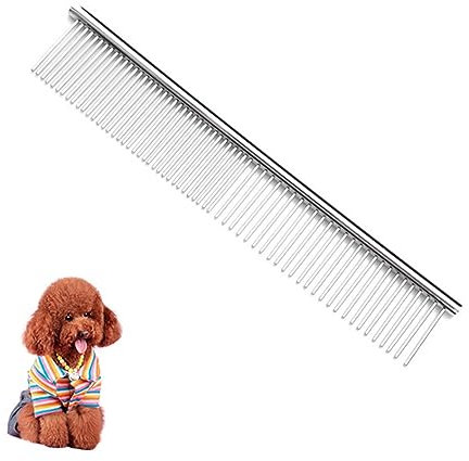 1 pettine per animali domestici con denti arrotondati, in acciaio inox, per rimuovere grovigli e nodi, pettine per animali domestici (19 x 3,3 cm)