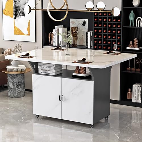 Klappbarer Esstisch mit AufbewahrungsschräNken Und Regal, Beweglicher, Ausziehbarer, Vielseitiger Tisch, Platzsparend, Faltbar In 3 Formen, Design mit Abgerundeten Ecken ( Color : White+Gray , Size :