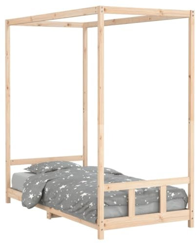 vidaXL Kinderbett, Kinder Bettgestell mit robusten Latten, Himmelbett für Kleinkinder ab 4 Jahren, Einzelbett Kinder Holzbett, 90x190 cm Massivholz Kiefer