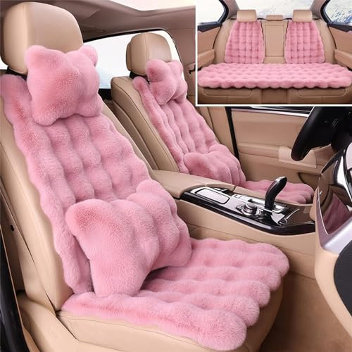 Dotwites Set completo di cuscini per sedili auto in peluche ispessito, lussuosi coprisedili per auto, universali, in finta pelliccia, set completo (rosa, 3 pezzi)
