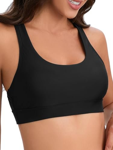 Racerback-Sport-Bade-BH für Damen, hoher Halsausschnitt, Bikini-Oberteil, schwarz, Workout-Badeanzug, nur gepolsterte Oberteile, Schwarz, small