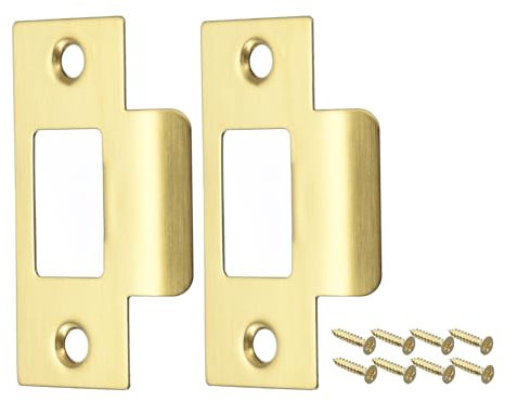 sourcing map Door Strike Plate, 2Pcs 70mm x 40.3mm 304 Stainless Steel Latch Deadbolt Strike Plate for Door Frame Door Jamb, Gold