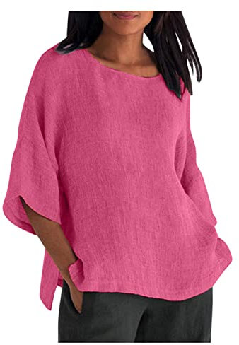 KOG Meine Bestellungen Anzeigen - Damen Tshirts Vintage Einfarbig Hemd Elegant Kurzarm Longshirt Blusenshirt Lässig Einfarbige Bluse Frauen V-Ausschnitt Sexy Outlet Amazon Heißes Rosa XXL