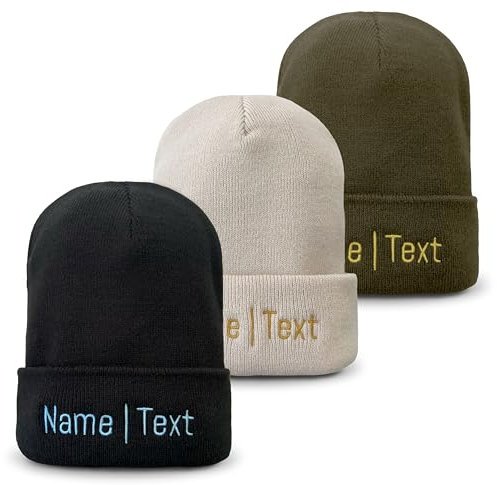my STITCHERY Mütze mit Namen oder Wunschtext Bestickt - Personalisierte Beanie aus hochwertigem, doppellagigem Strick als außergewöhnliche Geschenkidee (Polyacryl, Beige)