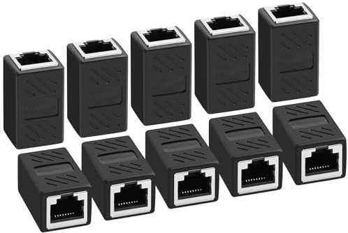 AXFEE Coupleur RJ45, 10 Pièces Ethernet Raccord, Connecteur Cat7, Cat6, Cat5, Cat5e Compatible Avec Câbles Réseau Femelle Vers Femelle (Noir)