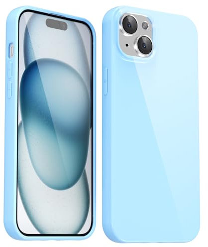 Svanove for iPhone 15 Plus Case Silicone, Glossy Soft Rubber Gel Jelly Cute Protective Plastic Simple Plain Phone Case Cover for Women Girl, Slim Thin Flexible Shockproof TPU, Light Blue