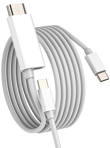 USB C to HDMI Cable 2-in-1 Type C Charging Port (1.8M) for 4K DisplayPort TV Monitor for iPhone16 15 MacBook for iPad Pro PS5 Splitter Compatible for Samsung Thunderbolt Gaming Adapter HDTV Connector