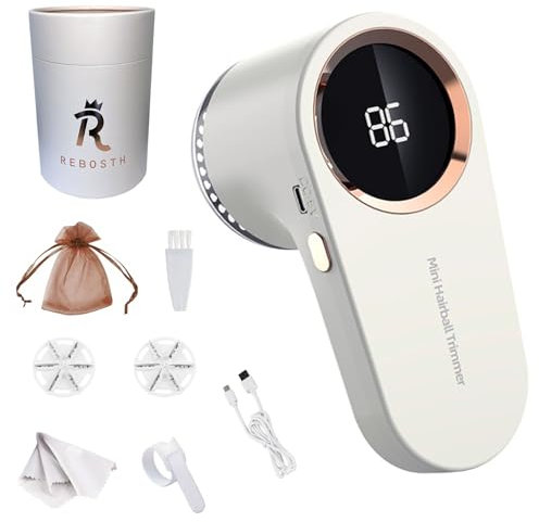 REBOSTH - Quitapelusas Electrico Quita Pelusas Ropa, Quita Bolas de la Ropa, Quitapelusas, Máquina Quitar Bolitas Ropa, Cuchillas de 6 Hojas Recargable y Potente, Pantalla LED, Carga USB.
