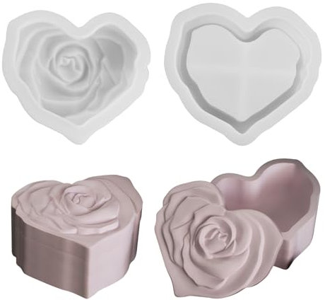 Herz Silikonform Kerzenhalter, Silikonformen Gießformen, Herz Rosen Silikonform Schale mit Deckel, Silikon Gießform Kerzenhalter, Gießformen Silikon für Kerzenständer Schmuckkästchen Vorratsgefäß