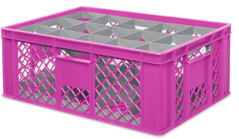 BRB Gläserkiste 600x400 mm für 15, 24, 33 oder 40 Gläser, farbig (Pink, für 15 Gläser Ø 109 mm, Glashöhe max 205 mm)