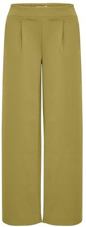 ICHI IHKate Damen Hose Stoffhose Culotte-Hose mit Stretch hoher Elastikbund weiter Schnitt Ziernäthe, Größe:S, Farbe:Mayfly (180220)