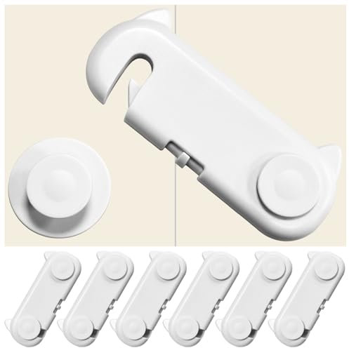 Taeku Kindersicherung Schrank, 6 Stück Langlebig Schubladensicherung für Babys mit Starke Kleber Schrank Schloss für Schrank Kühlschrank Schubladen (Weiß)