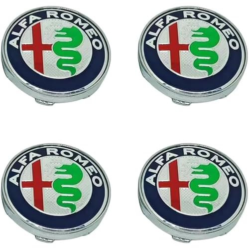 LIUBYEW 4 Stück Nabendeckel Zubehör für Alfa Romeo MiTo 2008-2013 60MM,Radnabenabdeckung Felgen Center Nabendeckel Hitzebeständiger Radnaben Mitteldeckel Wasserdicht Radnabendeckel