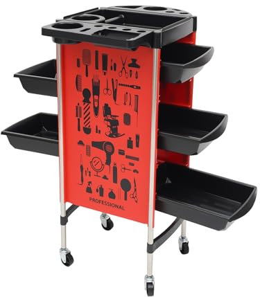 Salon Trolley 6 Tier 5 Drawer – 100kg Capacity Hairdressing Cart with Silent Wheels & Pull-out Trays Mobile Storage for Beauty Salons Home Use Pet Grooming Etc (Red)