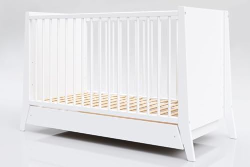 Generisch Kinderbett Cosmo 60x120 cm mit Schublade und Umbaukit (Weiß)