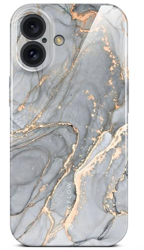 ONEFLOW Bliss Cover für iPhone 16 Hülle in Marmor Optik, Designer Case Handy Schutzhülle mit Kameraschutz, Muster Hardcase Glitzer Handyhülle marmoriert, Grau Gold
