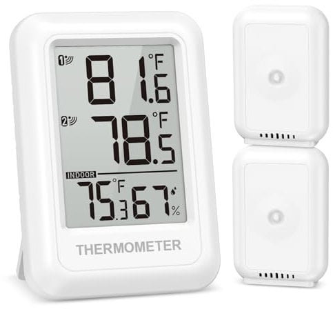 Thermo-hygromètre radio Ankilo,Station météo avec 2 capteurs extérieurs radio,thermomètre intérieur extérieur,℃/℉ interrupteur, thermomètre pour la maison, le bureau,portée jusqu'à 100m