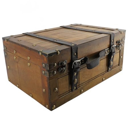Qcwwy Vintage-Koffer aus Holz, Aufbewahrungsboxen mit Sicherer Eleganz, Fein Gearbeiteter, Dekorativer Retro-Koffer, Retro-Koffer, Geschenkkörbe für Hochzeit, Babyparty oder