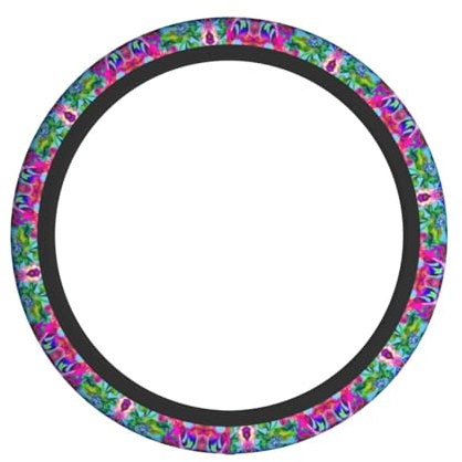 Lenkradhülle mit rosa Blumen, tropische Pflanze, rutschfest, UV- und Sonnenschutz, universelle Passform, 38,1 cm (15 Zoll), für Damen und Herren