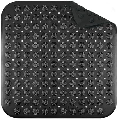 Tapis de Douche, Tapis de Douche Antidérapant, 48 x 48 cm Tapis Antidérapant avec Ventouses, Lavable en Machine Tapis de Bain, Tapis de Douche de Massage Antidérapant, Carré, Noir