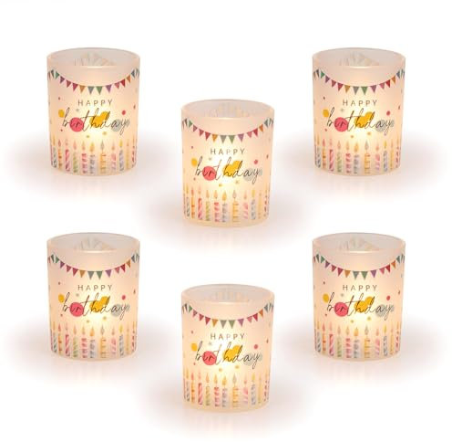Romadedi Teelichthalter Glas Geburtstagsdeko Tischdeko: 6pcs Kerzenständer Teelichtgläser Mit Happy Birthday Motiv Für Party Deko Geburtstag Frau Mann Votivkerzenhalter Gläser Für Happy Birthday Deko