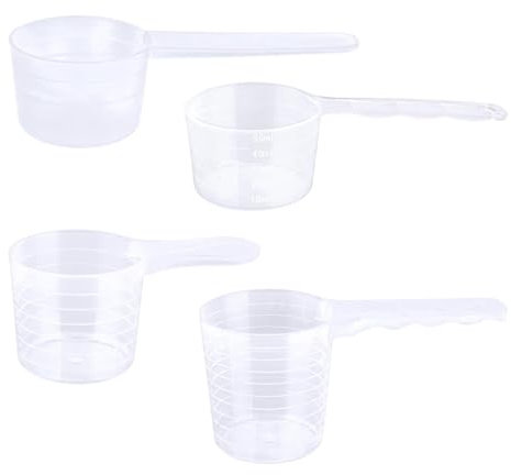 Messlöffel, 4 Stück Dosierlöffel transparent mit Skala 10/7/50/40 ml, Waschmittel Dosierhilfe, Plastik Dosierlöffel für Milchpulver, Proteinpulver, Mehl, Küchenbedarm