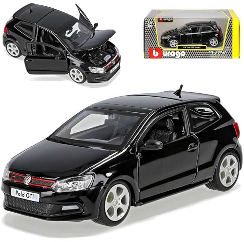 alles-meine.de GmbH Volkwagen Polo V GTI Typ 6R 3 Türer Schwarz 5. Generation 2009-2017 1/24 Burago Modell Auto mit individiuellem Wunschkennzeichen