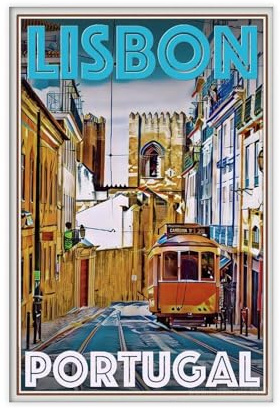 NEOHI Reiseposter oder Leinwandbild, Retro-Stil, Vintage-Stil, Lissabon, Portugal, Urlaub, Bild, Leinwandkunst, Wanddekoration, Poster, Zuhause, Bar, Restaurant, Garage, Café, Geschenk, 30 x 45 cm