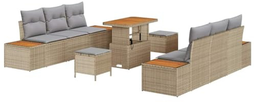 vidaXL Garten-Sofa-Set mit Kissen 9 pcs Beige Poly Rattan, Garten- und Terrassenmöbel, modulares Design, robuster Sitzgruppe, verstellbare Füße, bequem für Outdoor-Partys