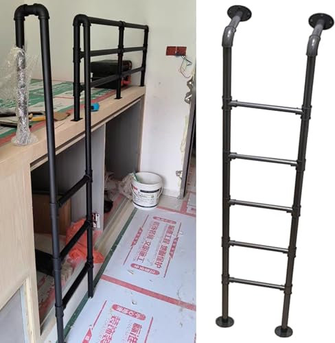 Escalera de Alta Resistencia para literas, de 2 m a 2,6 m de Altura, Recta, de Hierro Forjado Negro, para áticos, terrazas, Apartamentos, caravanas, Carga de 120 cm (330 LB)