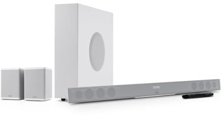 Teufel CINEBAR 11 4.1 Mk4 - Dolby Atmos Soundbar mit kabellosem Subwoofer & Rücklautsprechern Sound System, Bluetooth aptX, HDMI CEC, 4K-Pass-Through - weiß