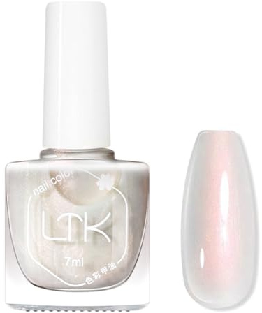DMQ Pearl Nail Polish, White Aurora Iridescent Shimmer Mermaid Nail Varnish, White Glitter Long Lasting & Quick Drying Holographic Nail Gel for Women Girls DIY Manicure at Home - No Need Bake