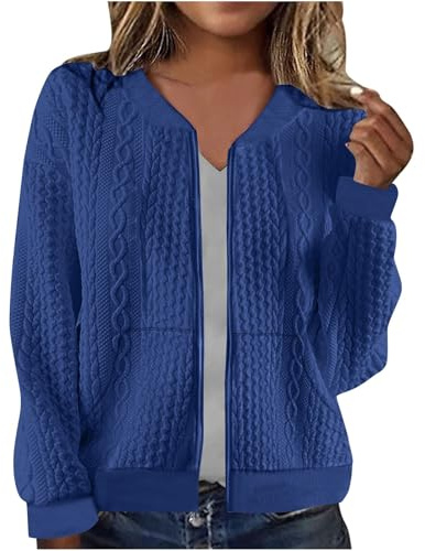 Cardigan Sweaters for Women UK Full Zip Jacket Long Sleeve Sweatshirt with Pockets Cable Knit Coat Lightweight Elegant Fall Outfits Casual Pullover Bolero Ladies Jacket Coat for Daily