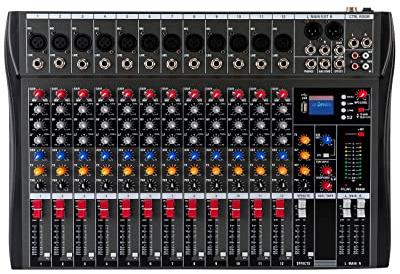 Bluetooth Audio-Mixer 12-Kanal-DJ-Mischer Mischpult mit USB und Bluetooth-Verbindung Stereo Sound Mischkonsole Audio-Mischkonsole für Bühne, Aufnahme und Live-Streaming