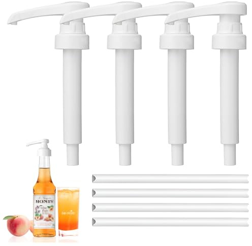 4 Pièces Pompe Sirops pour Monin 700 ml, pompe doseuse 10 ml pour sirop, distributeur à pompe, kit distributeur de sirops réutilisable, distributeurs de sirop pour sirops en bouteille en verre Monin