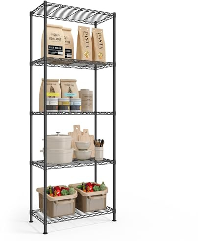 SONGMICS Regal, Metallregal, höhenverstellbare Ablagen, Aufbewahrungsregal, Standregal für Garage Schlafzimmer Wohnzimmer, 5 Ebenen, 30 x 60 x 161 cm, tintenschwarz LGR165BH01
