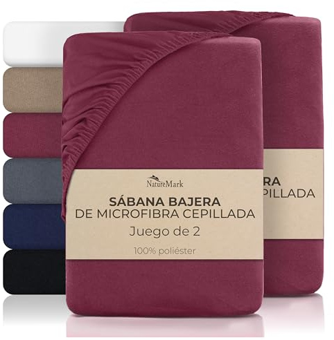 NatureMark Mikrofaser Spannbettlaken – 2 Stück – weich, atmungsaktiv und pflegeleicht – hautfreundlich, schnelltrocknend und formstabil - 90x200 cm, Bordeaux rot