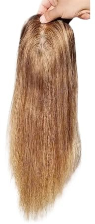 Damen-Topper aus echtem Echthaar, 12,7 x 15,2 cm, Mono-Basis mit rutschfesten Clips for Abdecken von gräulich dünner werdendem Haar Flauschigs und Natürlich(P4-27,14 inch)