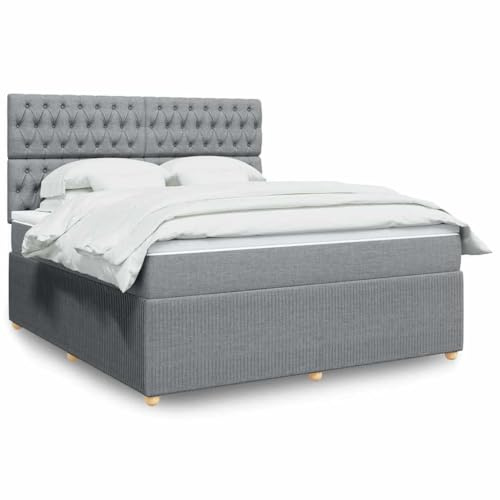 Owoxanthellate Boxspringbett 180x200 Hellgrau Stoff mit Matratze & Topper, Höhenverstellbares Kopfteil, Taschenfederkern für Schlafzimmer und Gästezimmer