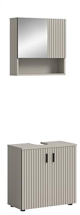 xonox.home – Badkombination Mone 60x180x30 cm in Kaschmir Nachbildung – 2-teiliges Set bestehend aus Waschbeckenunterschrank & Spiegelschrank – Ideale Lösung für kleine Bäder, modern & pflegeleicht